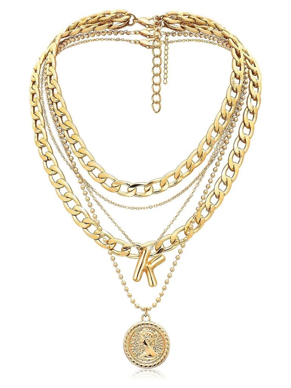 Layered Necklace Set 3Pc Initial Coin Pendant Choker